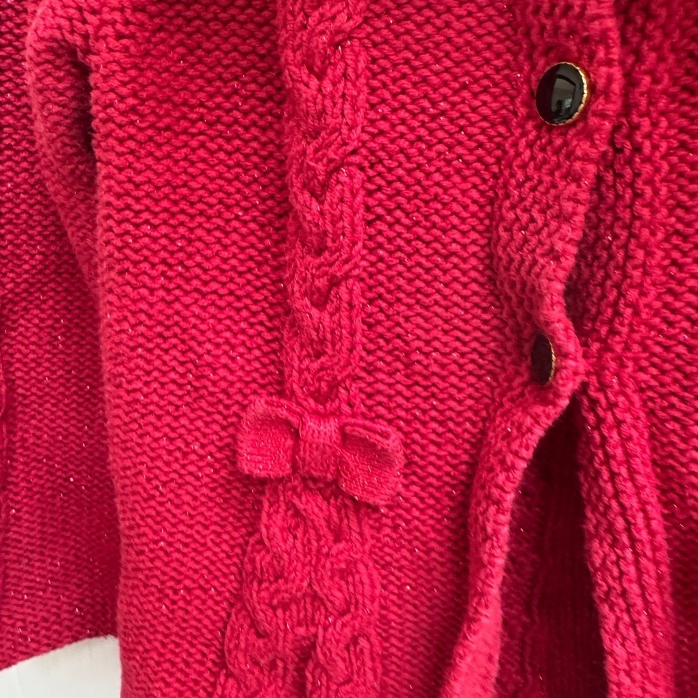 Max Studio 2T Girls Red Knit Braided Bow Sweater with Faux Fur - Picture 3 of 6